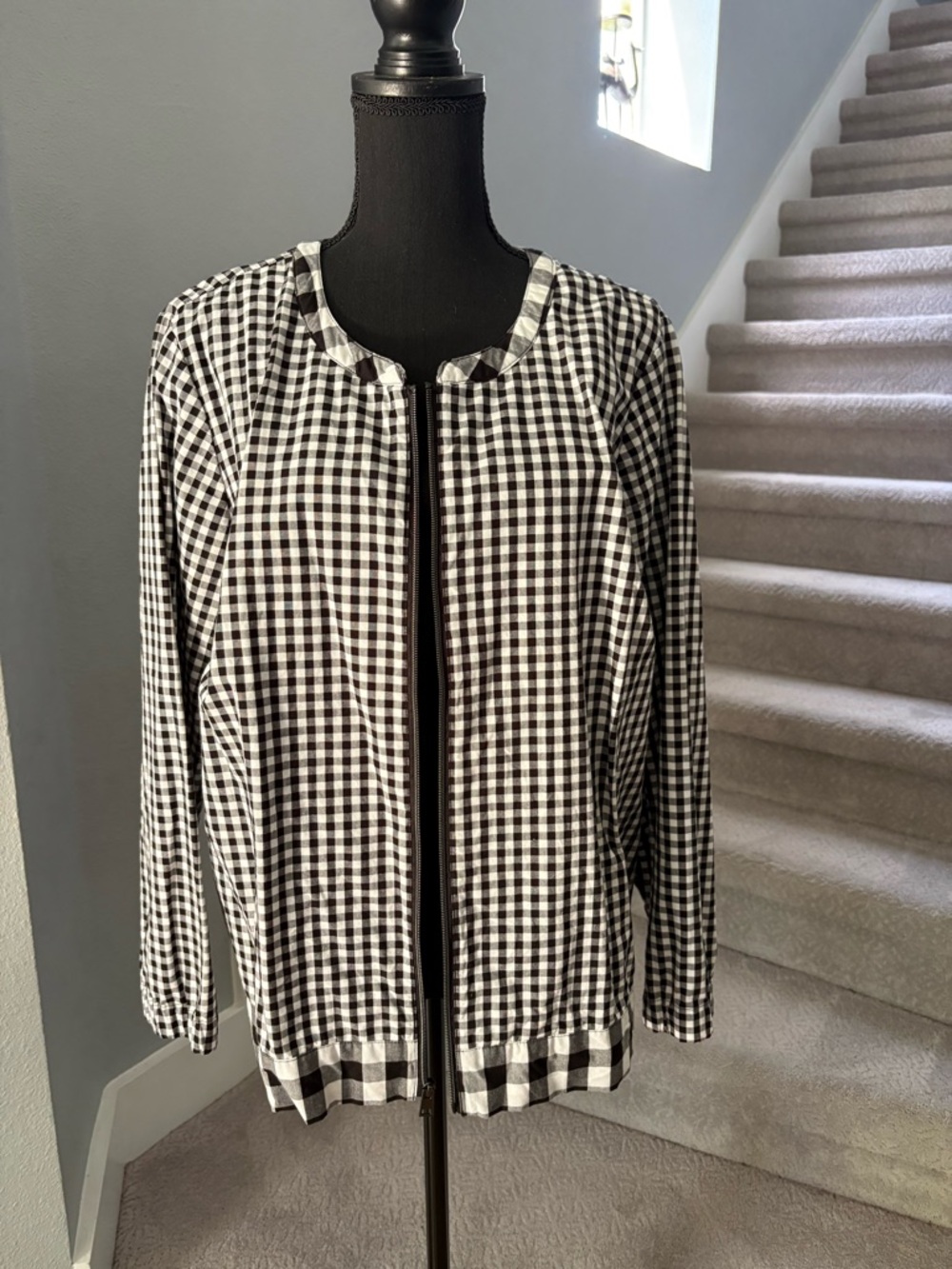 CJ Banks Black & White Gingham Zip-Front Jacket